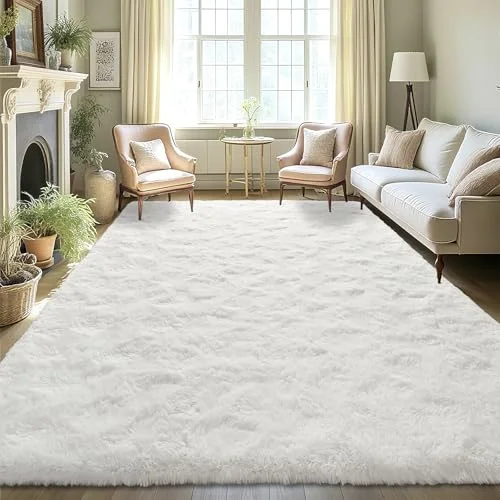LOCHAS Fluffy Shag Area Rug 4 × 5.3 ft, Cream