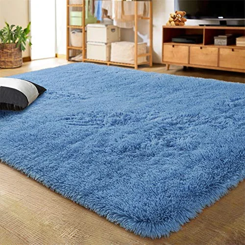 LOCHAS Fluffy Shag Area Rug 5.3 × 7.5 ft, Cobalt Blue