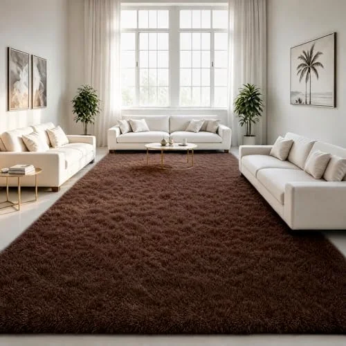 LOCHAS Fluffy Shag Area Rug 9 × 12 ft, Brown