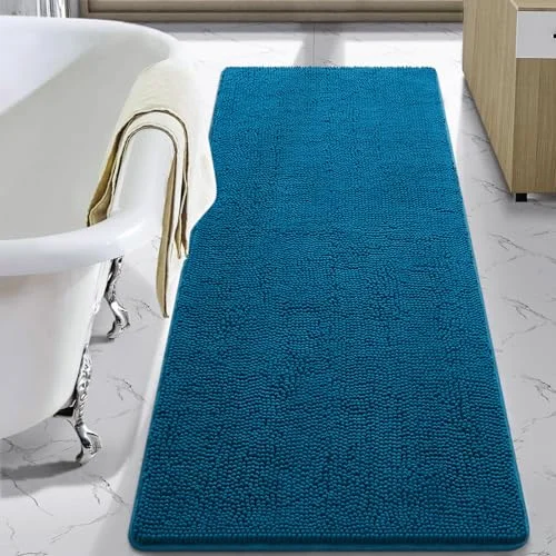 LOCHAS Luxury Chenille Bath Mat 24 × 70 in, Peacock Blue