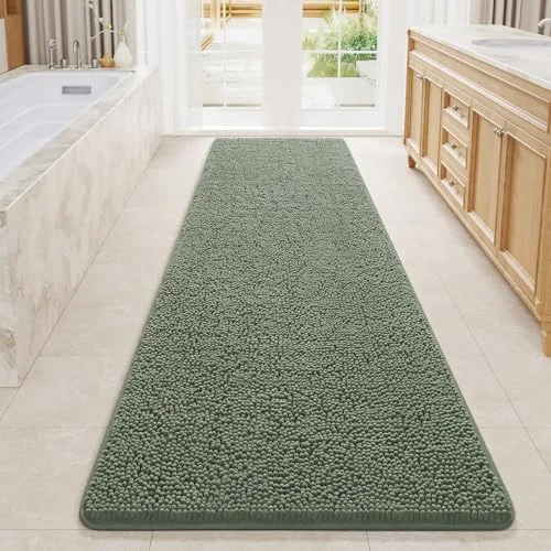 LOCHAS Luxury Chenille Bath Mat 24 × 80 in, Sage Green