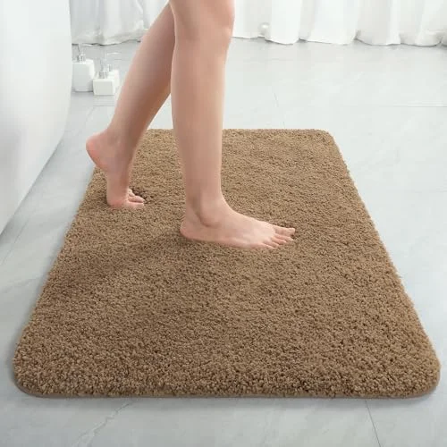 LOCHAS Microfiber Bath Mat 36 × 24 in, Light Brown