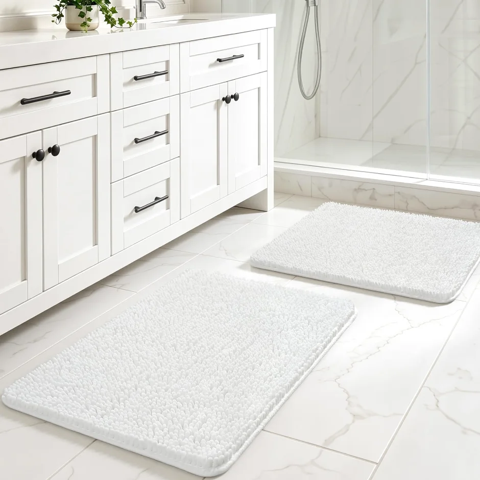 LOCHAS Chenille Bath Rug Set (2 pc) 24 × 17 in, White