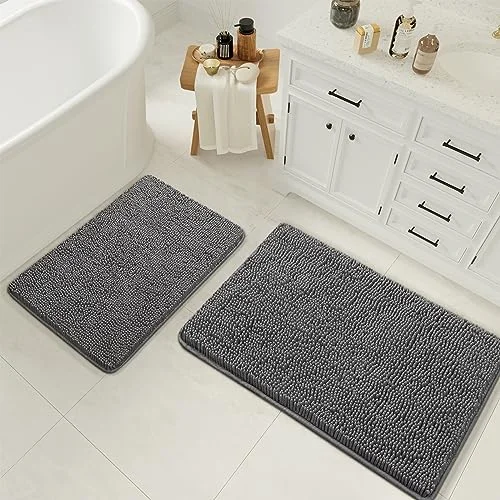 LOCHAS Chenille Bath Rug Set (2 pc), Grey