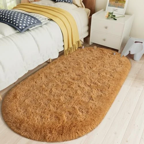 LOCHAS Fluffy Shag Area Rug 2.6 × 5.3 ft, Khaki