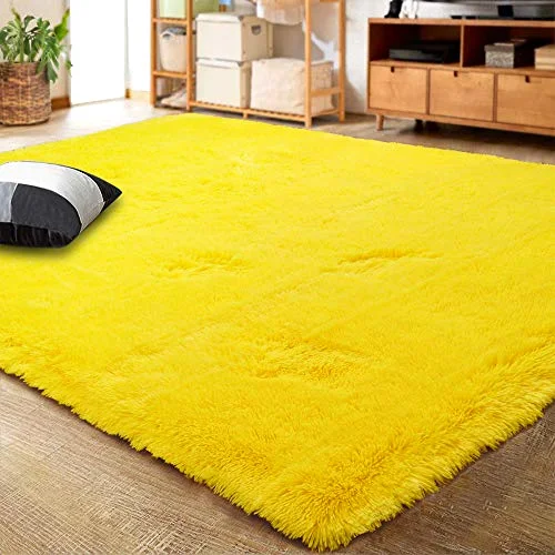 LOCHAS Fluffy Shag Area Rug 5.3 × 7.5 ft, Yellow