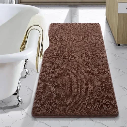 LOCHAS Luxury Chenille Bath Mat 24 × 48 in, Brown