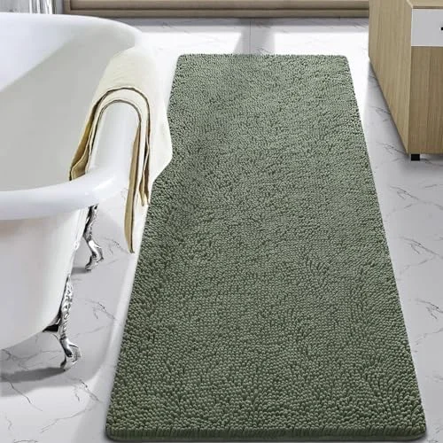 LOCHAS Luxury Chenille Bath Mat 24 × 60 in, Sage Green