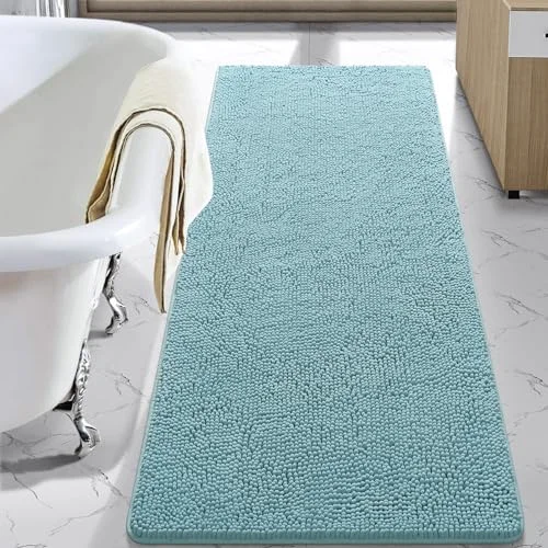 LOCHAS Luxury Chenille Bath Mat 24 × 70 in, Spa Blue