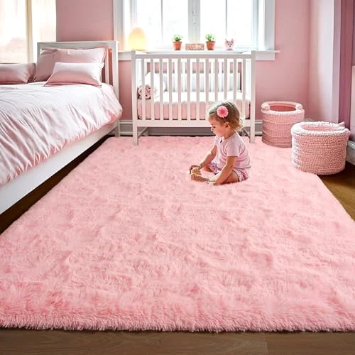 LOCHAS Fluffy Shag Area Rug 4 × 5.3 ft, Pink