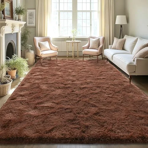 LOCHAS Fluffy Shag Area Rug 6 × 9 ft, Brown