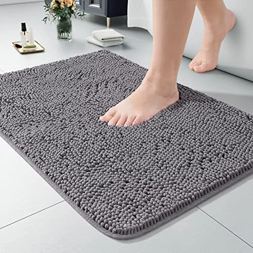 LOCHAS Luxury Chenille Bath Mat 24 × 17 in, Gray