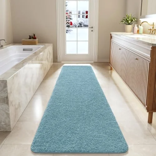 LOCHAS Chenille Bath Runner 24 × 84 in, Spa Blue