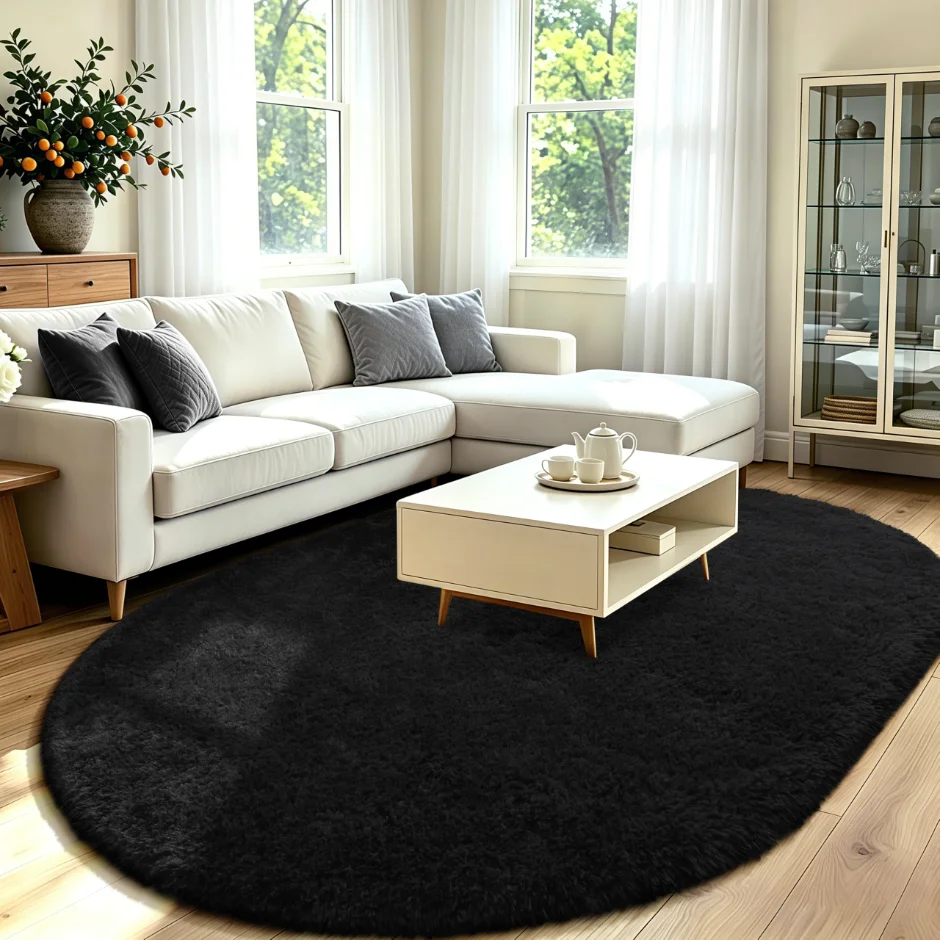 LOCHAS Fluffy Oval Rug 5 × 7 ft, Black