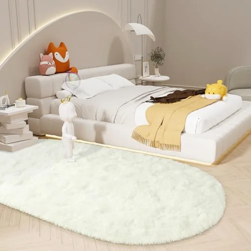 LOCHAS Fluffy Shag Area Rug 3.3 × 6.2 ft, Cream