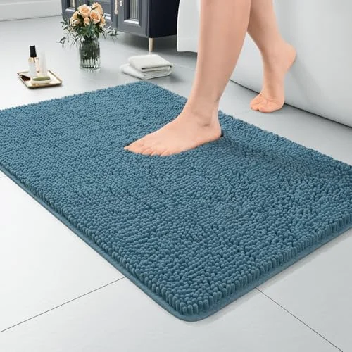 LOCHAS Luxury Chenille Bath Mat 24 × 17 in, Denim Blue