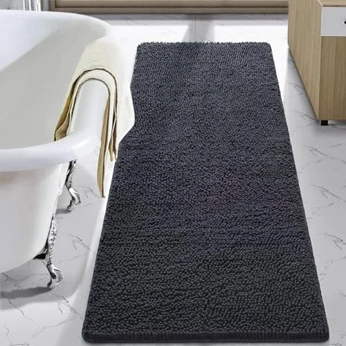 LOCHAS Luxury Chenille Bath Mat 24 × 60 in, Dark Grey