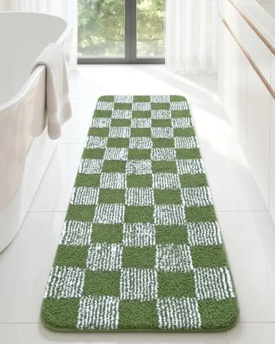 LOCHAS Checkered Bath Mat 48 × 17 in, Green