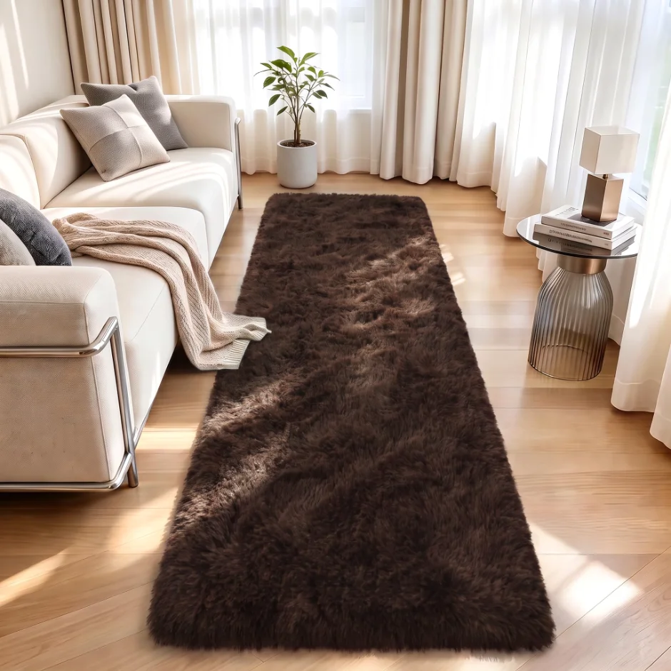 LOCHAS Fluffy Hallway Runner 2 × 8 ft, Brown