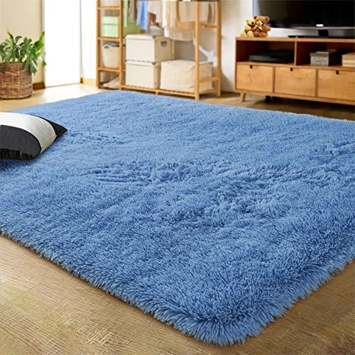 LOCHAS Fluffy Shag Area Rug 4 × 5.3 ft, Cobalt Blue