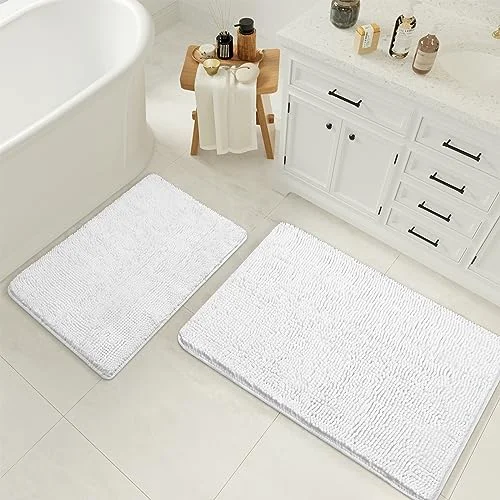 LOCHAS Chenille Bath Rug Set (2 pc), White