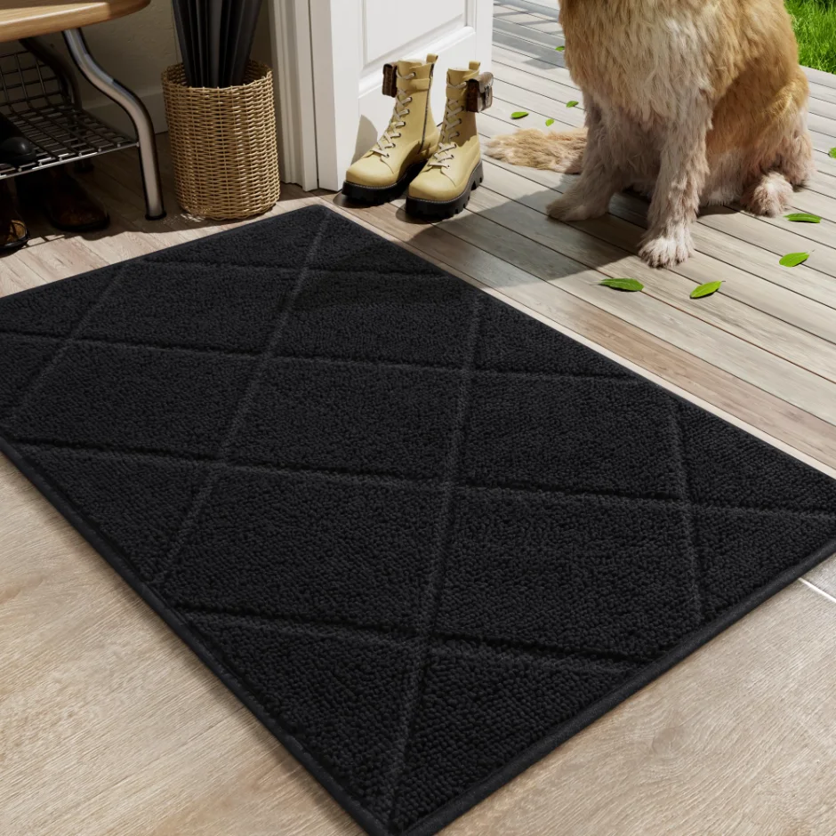 LOCHAS Chenille Door Mat 20 × 32 in, Black