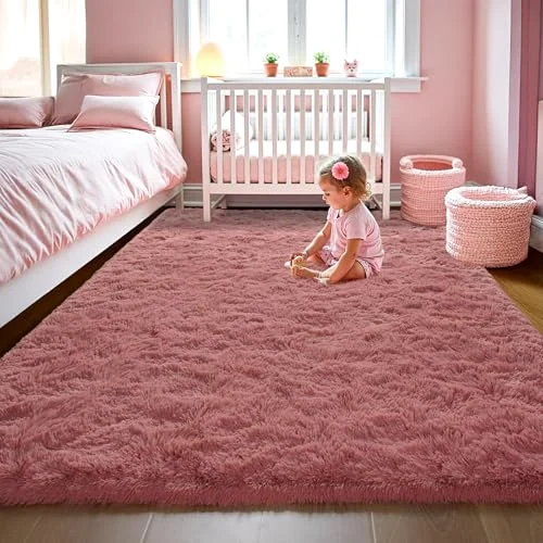LOCHAS Fluffy Shag Area Rug 3 × 5 ft, Blush