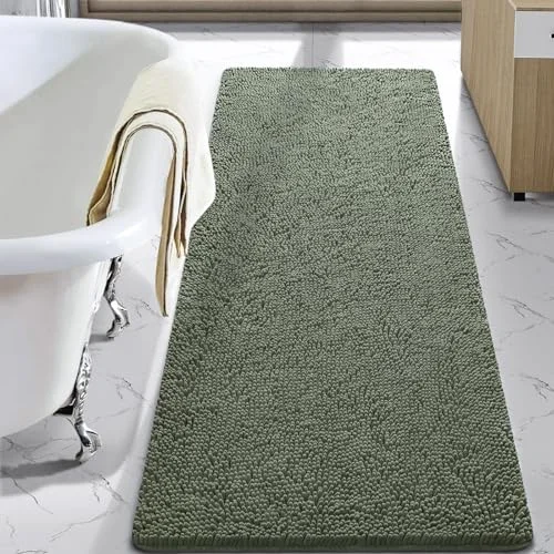 LOCHAS Luxury Chenille Bath Mat 24 × 70 in, Sage Green