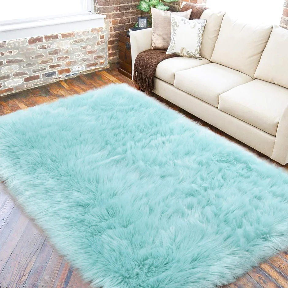 LOCHAS Faux Fur Bedside Rug 3 × 5 ft, Blue