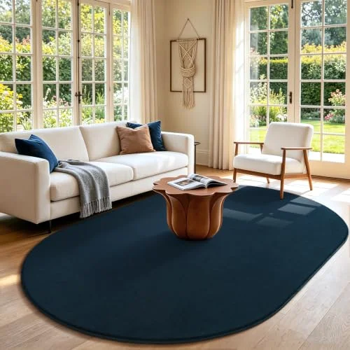 LOCHAS Fluffy Oval Rug 5 × 8 ft, Navy