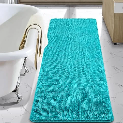 LOCHAS Luxury Chenille Bath Mat 24 × 60 in, Teal Blue