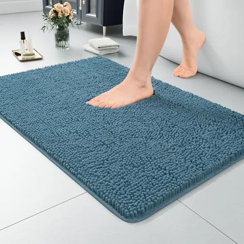 LOCHAS Luxury Chenille Bath Mat 20 × 32 in, Denim Blue