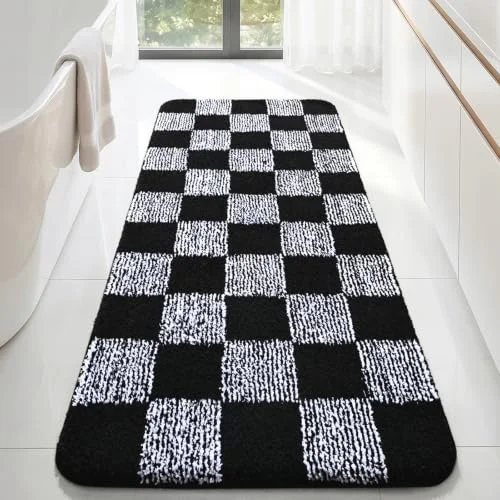 LOCHAS Checkered Bath Mat 54 × 24 in, Black