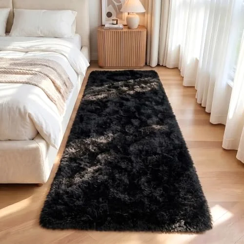 LOCHAS Fluffy Hallway Runner 2 × 6 ft, Black