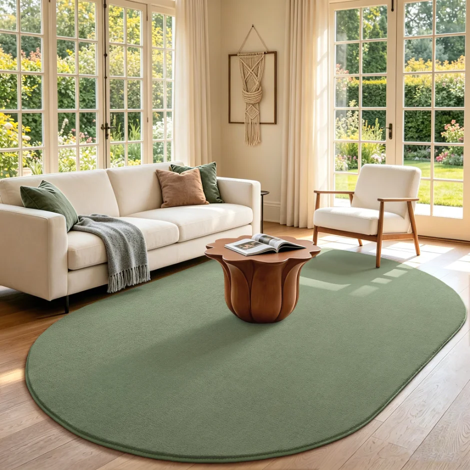 LOCHAS Fluffy Oval Rug 5 × 8 ft, Sage Green