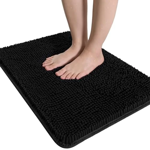 LOCHAS Luxury Chenille Bath Mat 24 × 36 in, Black