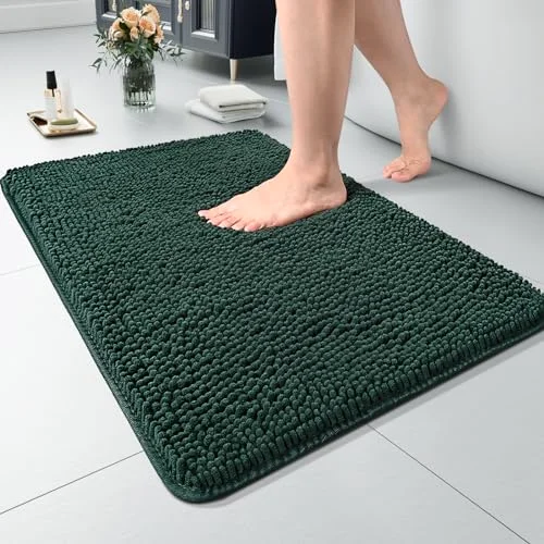 LOCHAS Luxury Chenille Bath Mat 24 × 36 in, Hunter Green