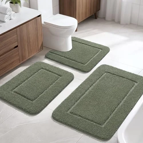 LOCHAS Chenille Bath Rug Set (3 pc), Sage Green