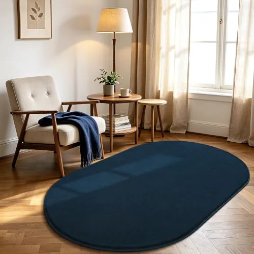 LOCHAS Fluffy Oval Rug 3 × 5 ft, Navy