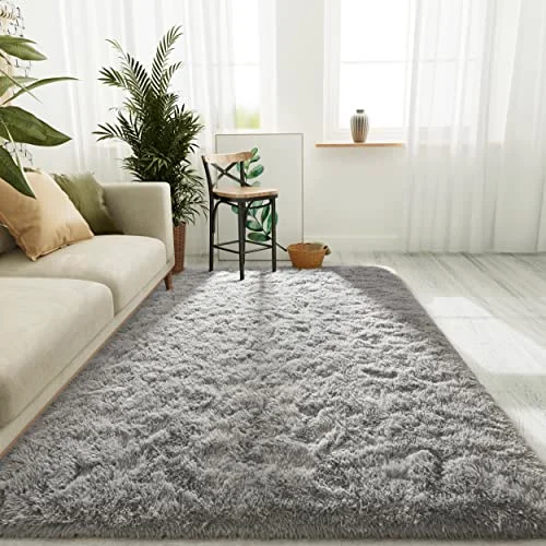LOCHAS Fluffy Shag Area Rug 4 × 6 ft, Gray