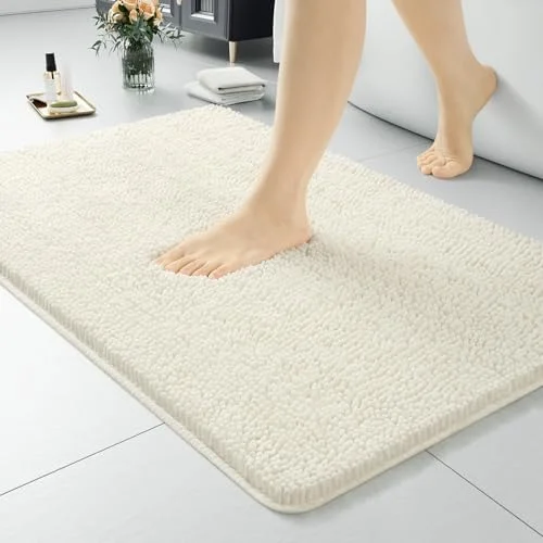 LOCHAS Luxury Chenille Bath Mat 20 × 32 in, Cream White