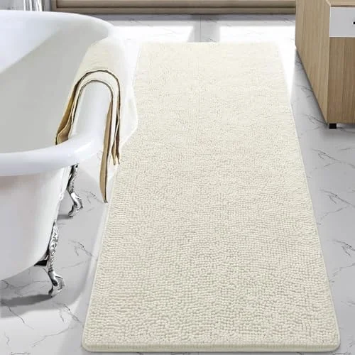 LOCHAS Luxury Chenille Bath Mat 24 × 60 in, Cream White
