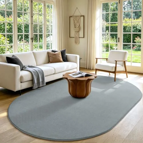 LOCHAS Fluffy Oval Rug 5 × 8 ft, Grey