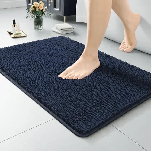 LOCHAS Luxury Chenille Bath Mat 20 × 32 in, Navy