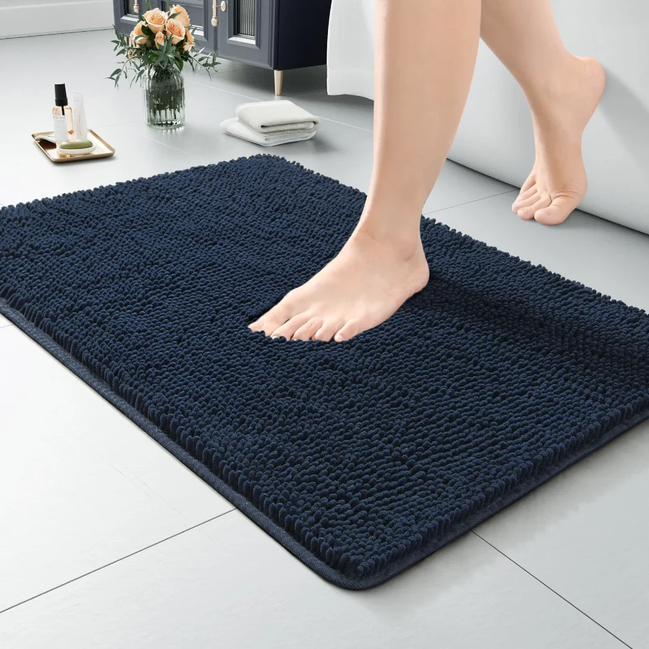 LOCHAS Luxury Chenille Bath Mat 24 × 17 in, Navy