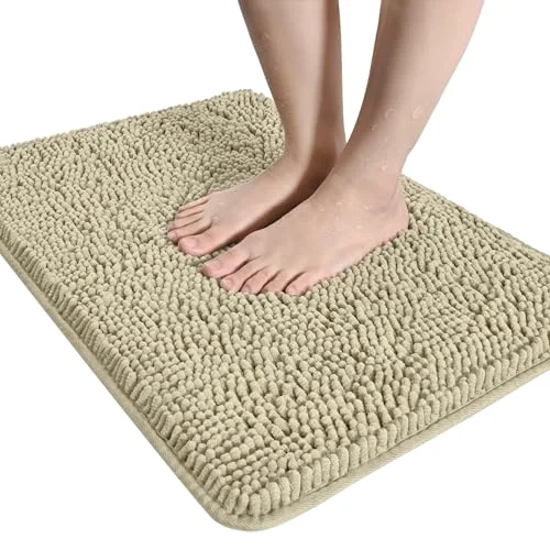 LOCHAS Luxury Chenille Bath Mat 24 × 36 in, Beige