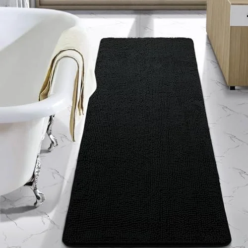 LOCHAS Luxury Chenille Bath Mat 24 × 60 in, Black