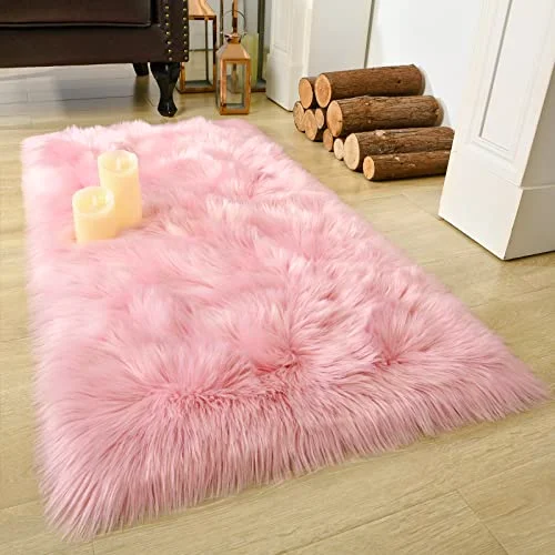 LOCHAS Faux Fur Bedside Rug 2 × 4 ft, Pink