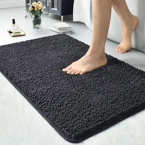 LOCHAS Luxury Chenille Bath Mat 24 × 36 in, Dark Grey