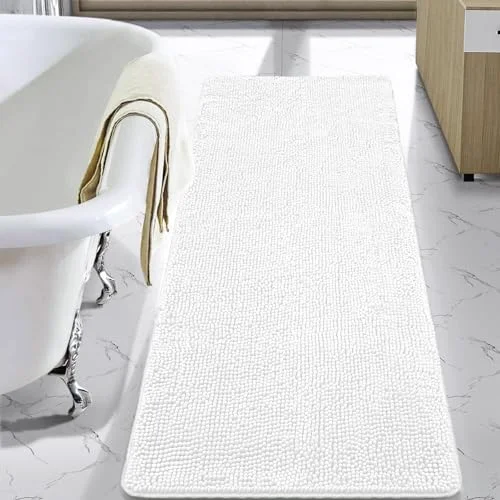 LOCHAS Luxury Chenille Bath Mat 24 × 60 in, White